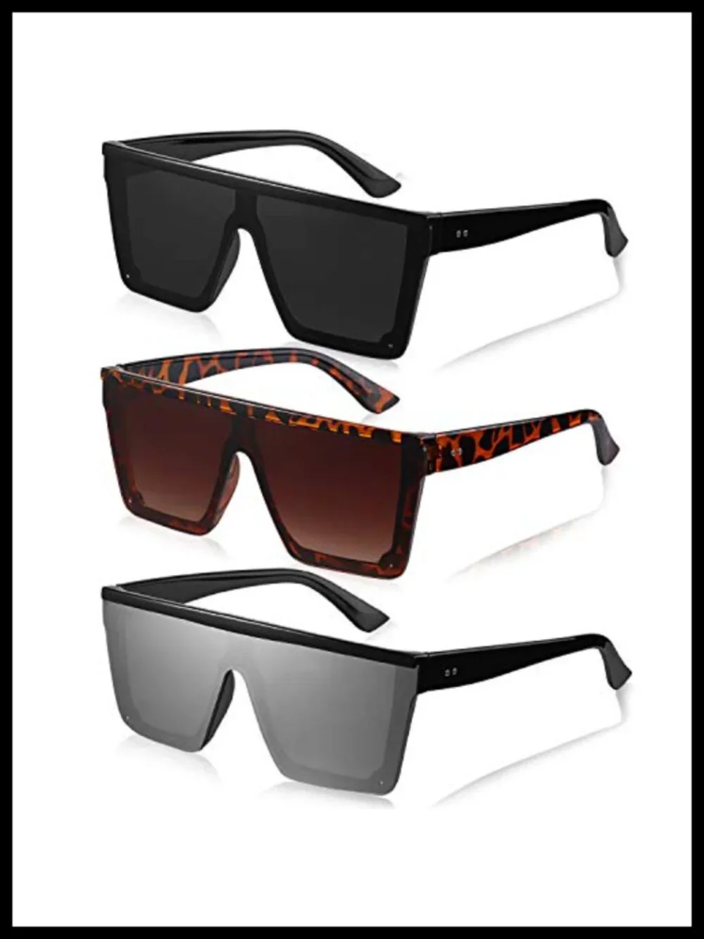 Oversized Square Sunglasses for Women Men 3 Pairs Flat Top Retro UV Protection